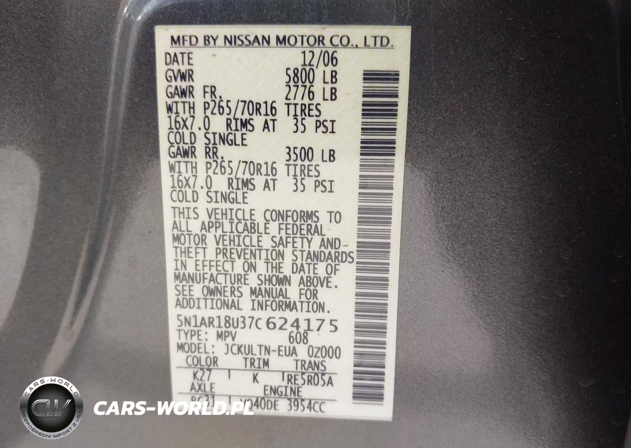 2007 Nissan Pathfinder Se VIN:5N1AR18U37C624175 - 9