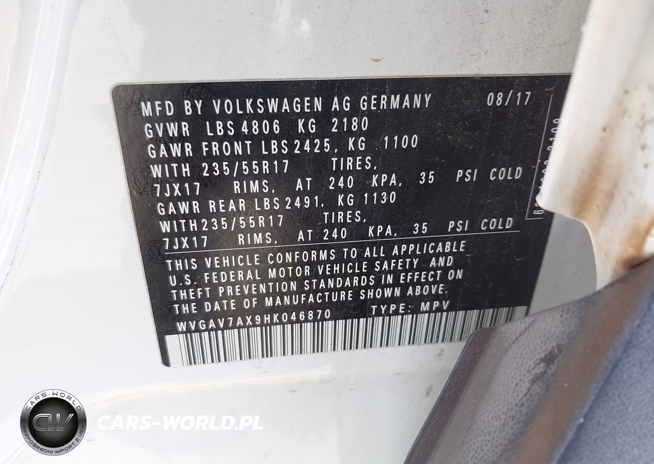 2017 Volkswagen Tiguan 2.0T-2.0T S VIN:WVGAV7AX9HK046870 - 9