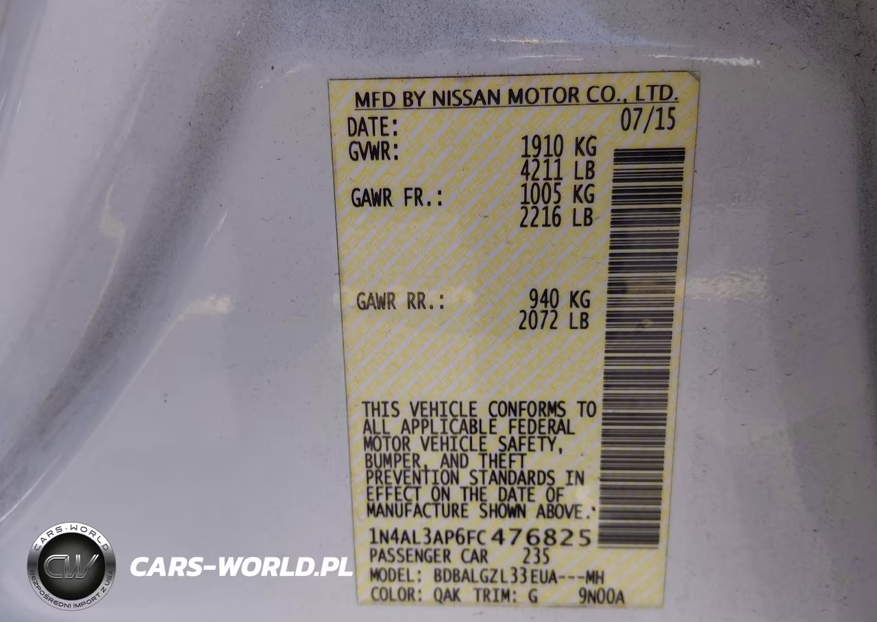 2015 Nissan Altima 2.5 S VIN:1N4AL3AP6FC476825 - 9