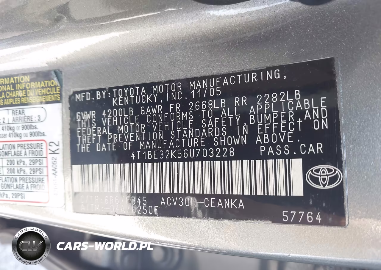 2006 Toyota Camry Le VIN:4T1BE32K56U703228 - 9