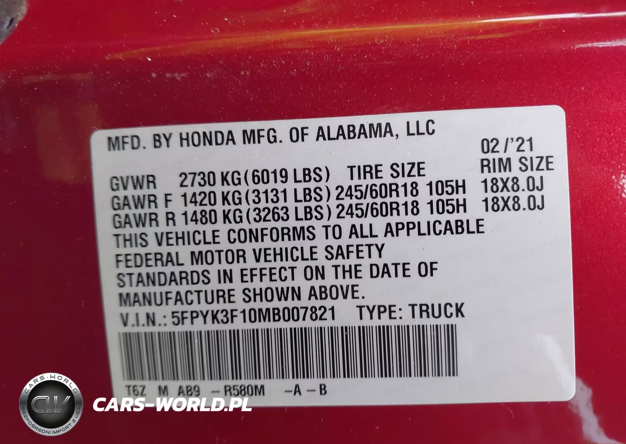 2021 Honda Ridgeline Awd Sport VIN:5FPYK3F10MB007821 - 9