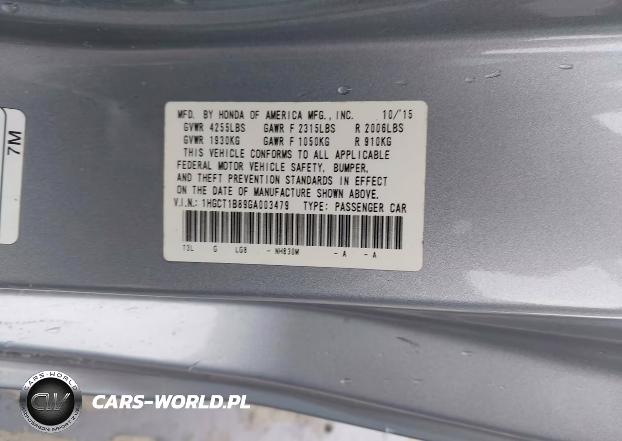 2016 Honda Accord Ex-L VIN:1HGCT1B89GA003479 - 9