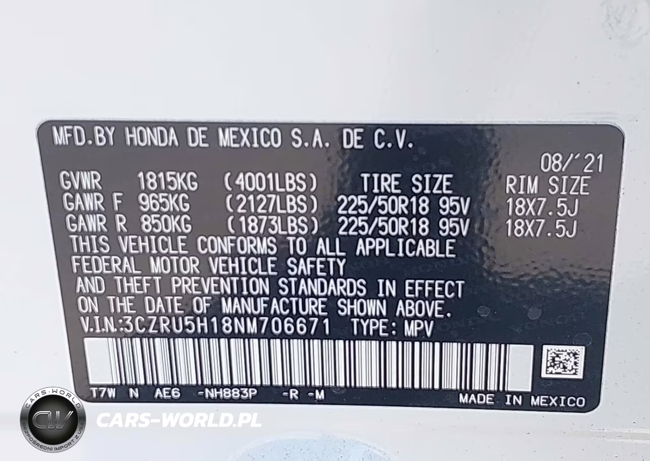 2022 Honda Hr-V 2Wd Sport VIN:3CZRU5H18NM706671 - 9
