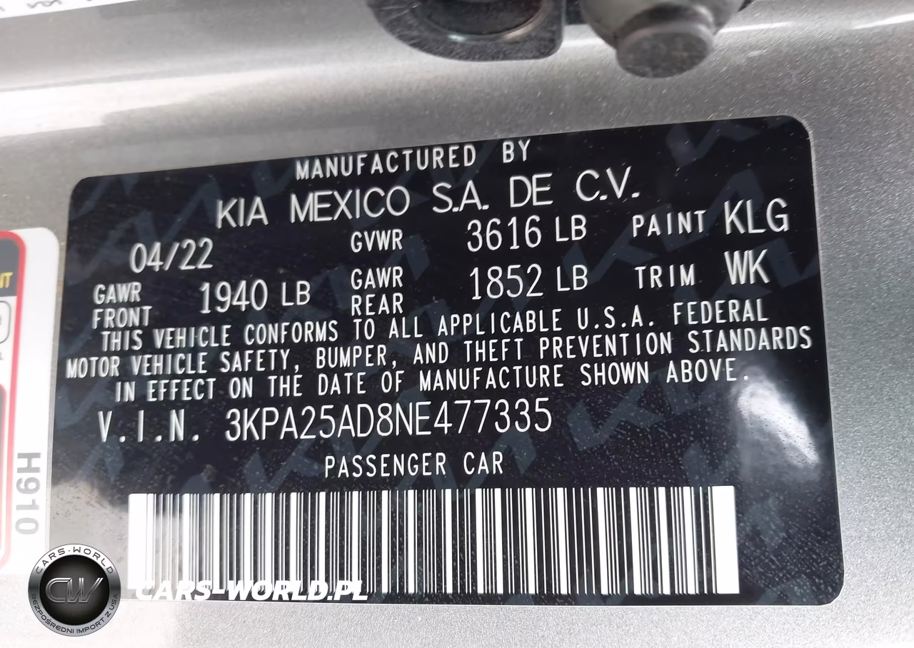2022 Kia Rio 5-Door S VIN:3KPA25AD8NE477335 - 9