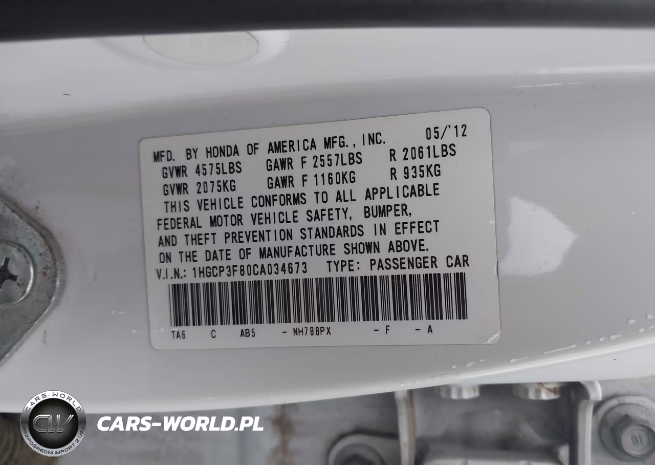 2012 Honda Accord 3.5 Ex-L VIN:1HGCP3F80CA034673 - 9