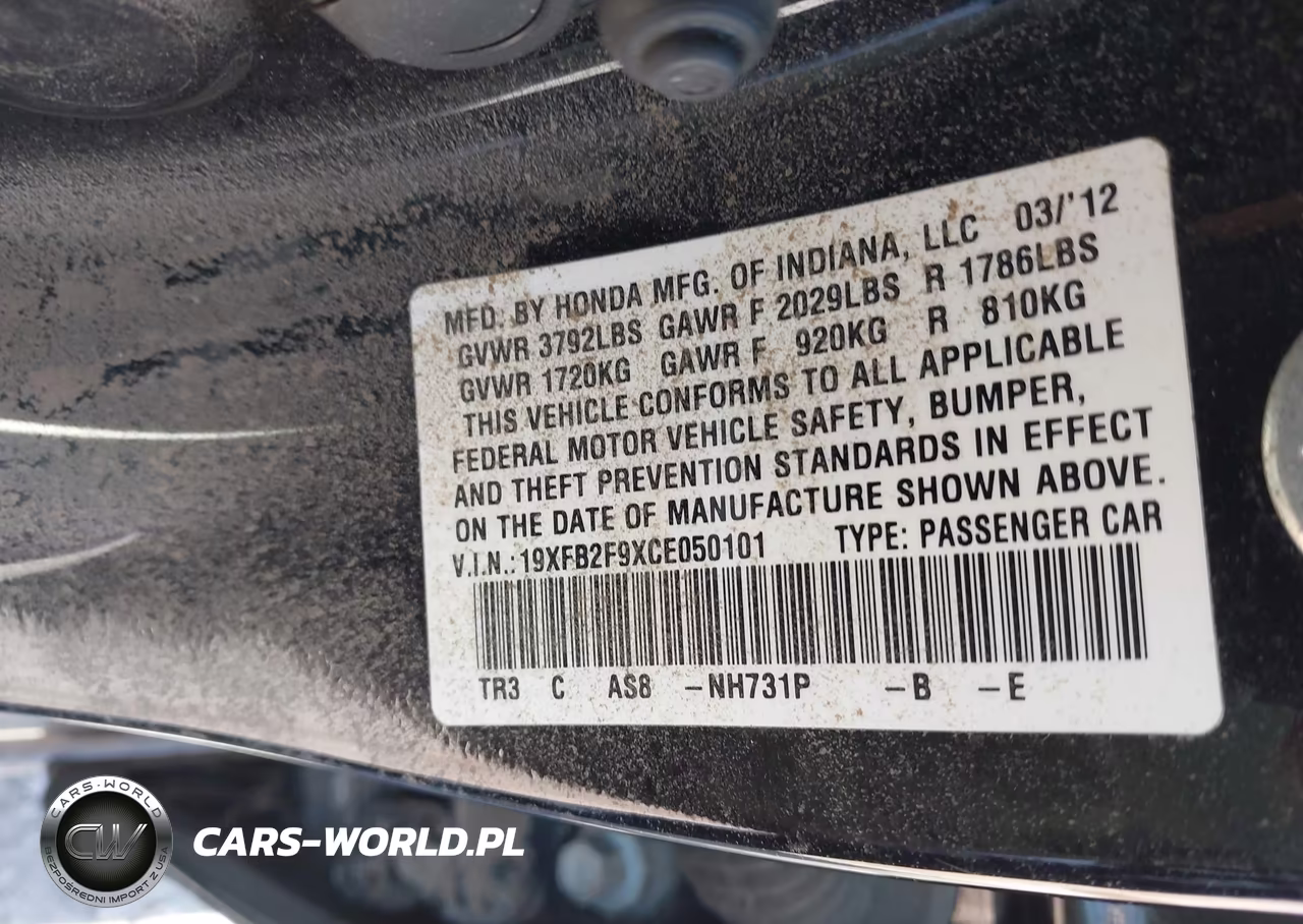 2012 Honda Civic Ex-L VIN:19XFB2F9XCE050101 - 9