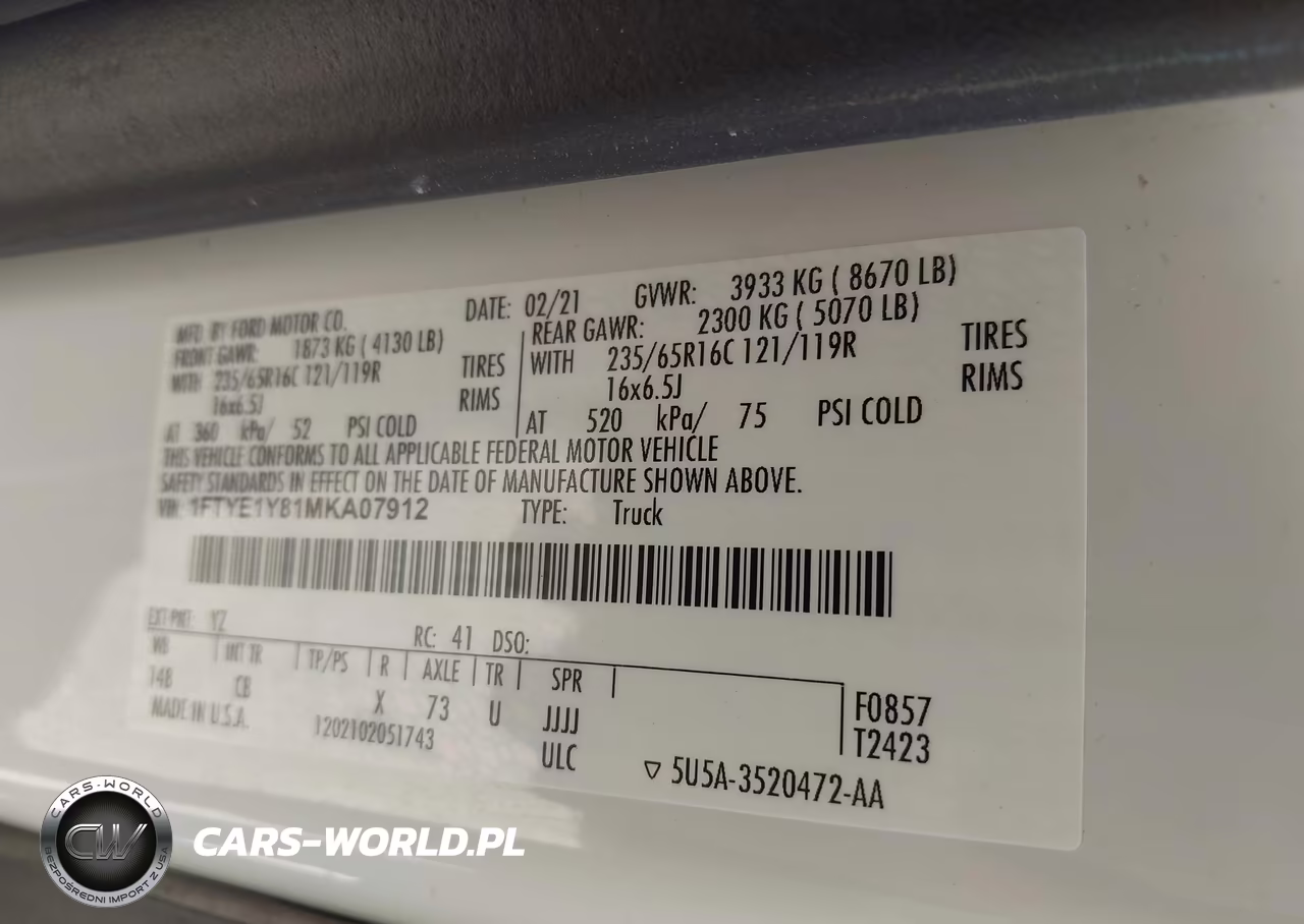 2021 Ford Transit-150 VIN:1FTYE1Y81MKA07912 - 9