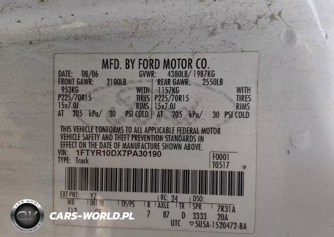 2007 Ford Ranger Stx-Xl-Xlt VIN:1FTYR10DX7PA30190 - 9