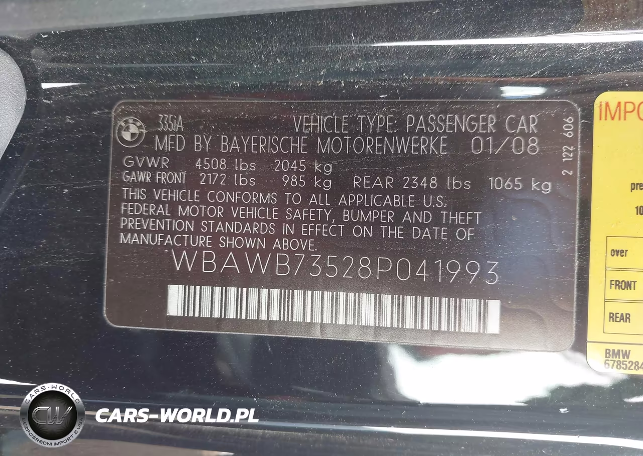 2008 BMW 335I VIN:WBAWB73528P041993 - 9