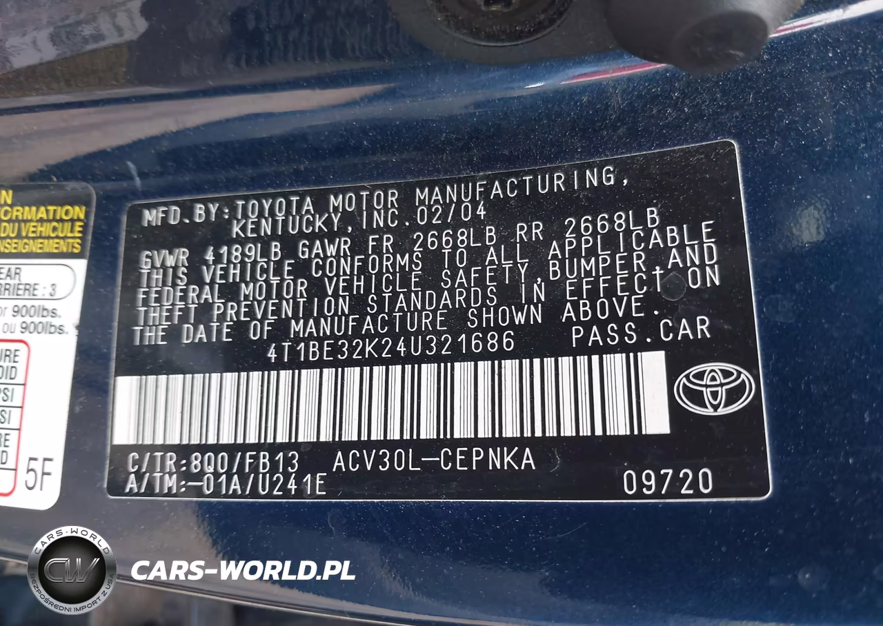 2004 Toyota Camry Le VIN:4T1BE32K24U321686 - 9