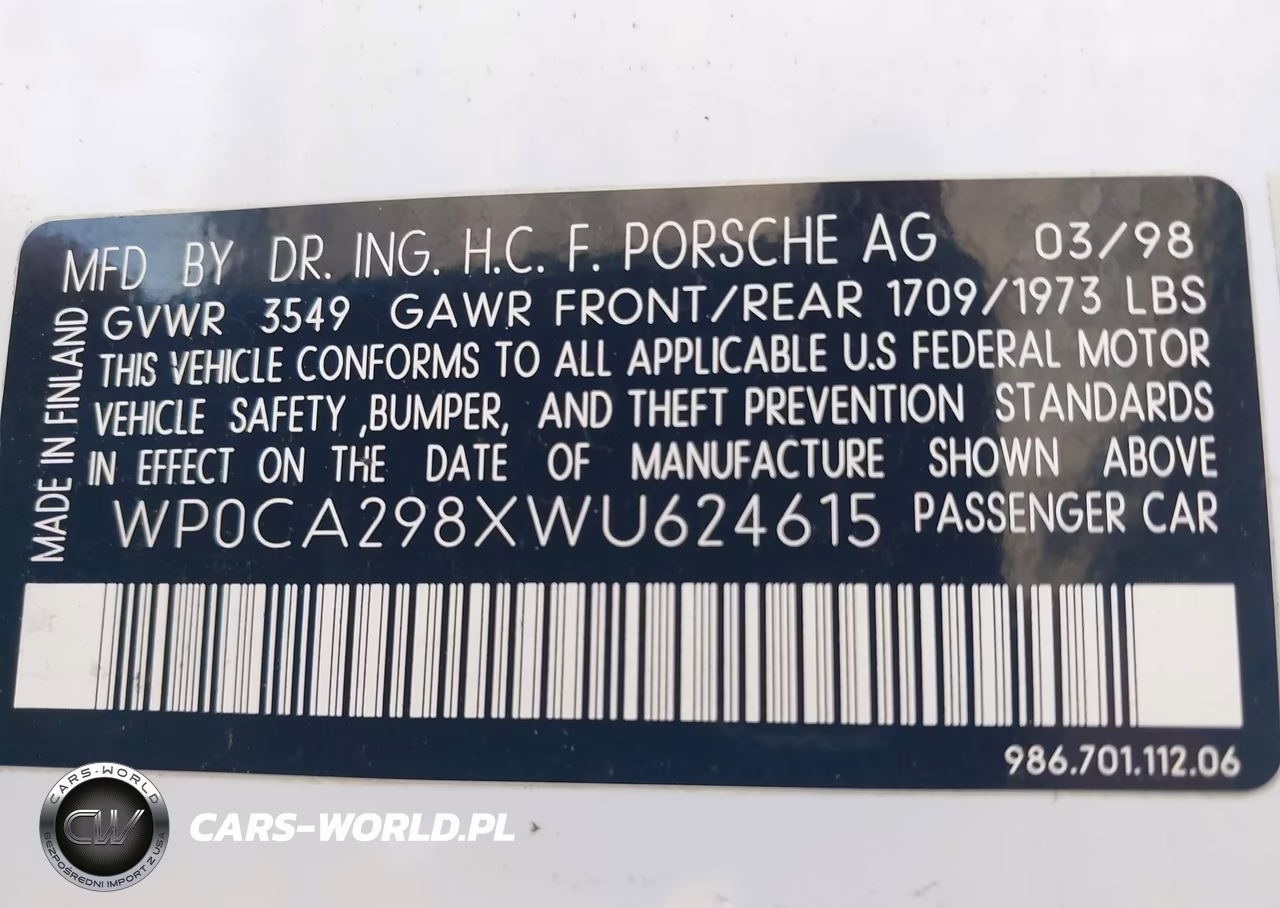1998 Porsche Boxster VIN:WP0CA298XWU624615 - 9