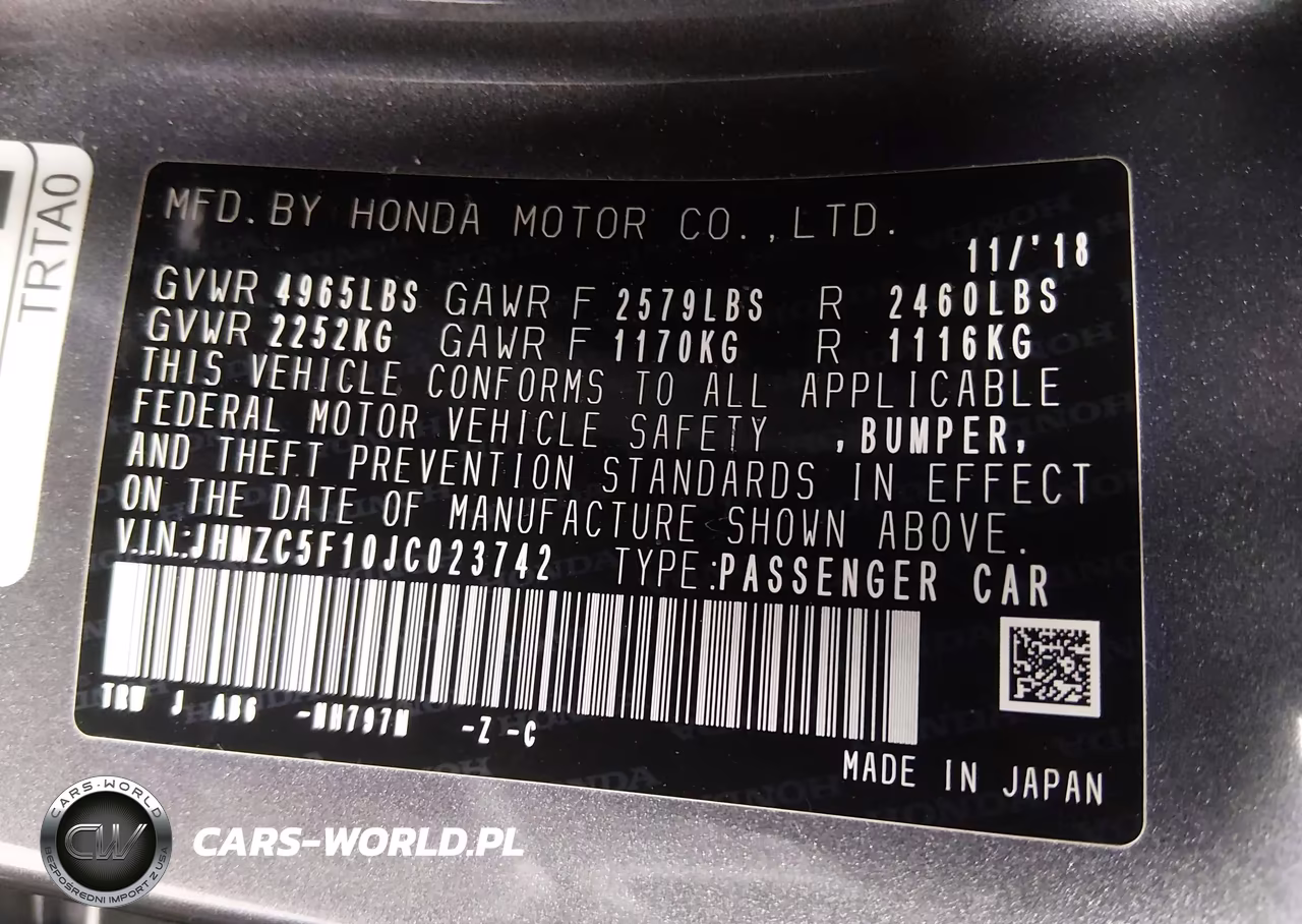 2018 Honda Clarity Plug-In Hybrid VIN:JHMZC5F10JC023742 - 9