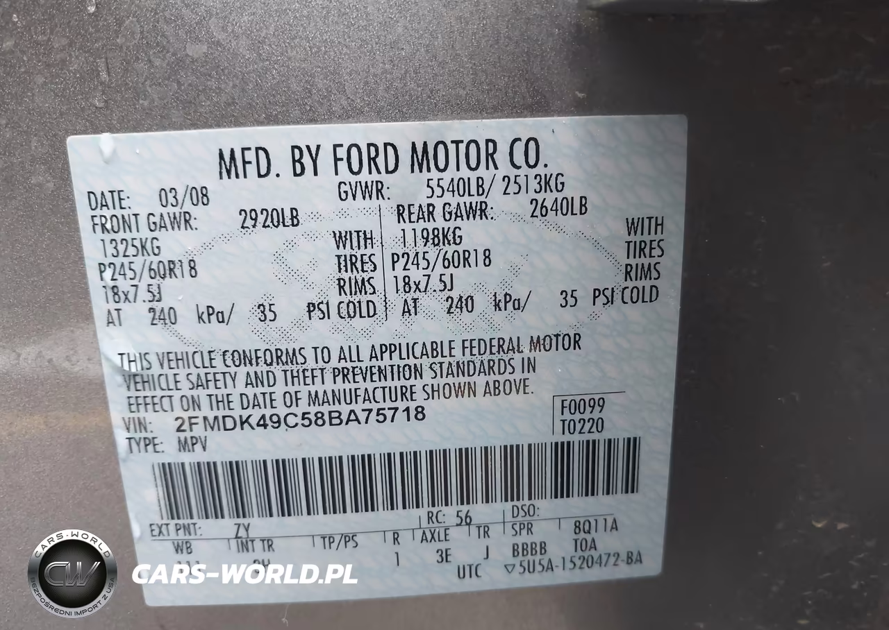 2008 Ford Edge Limited VIN:2FMDK49C58BA75718 - 9