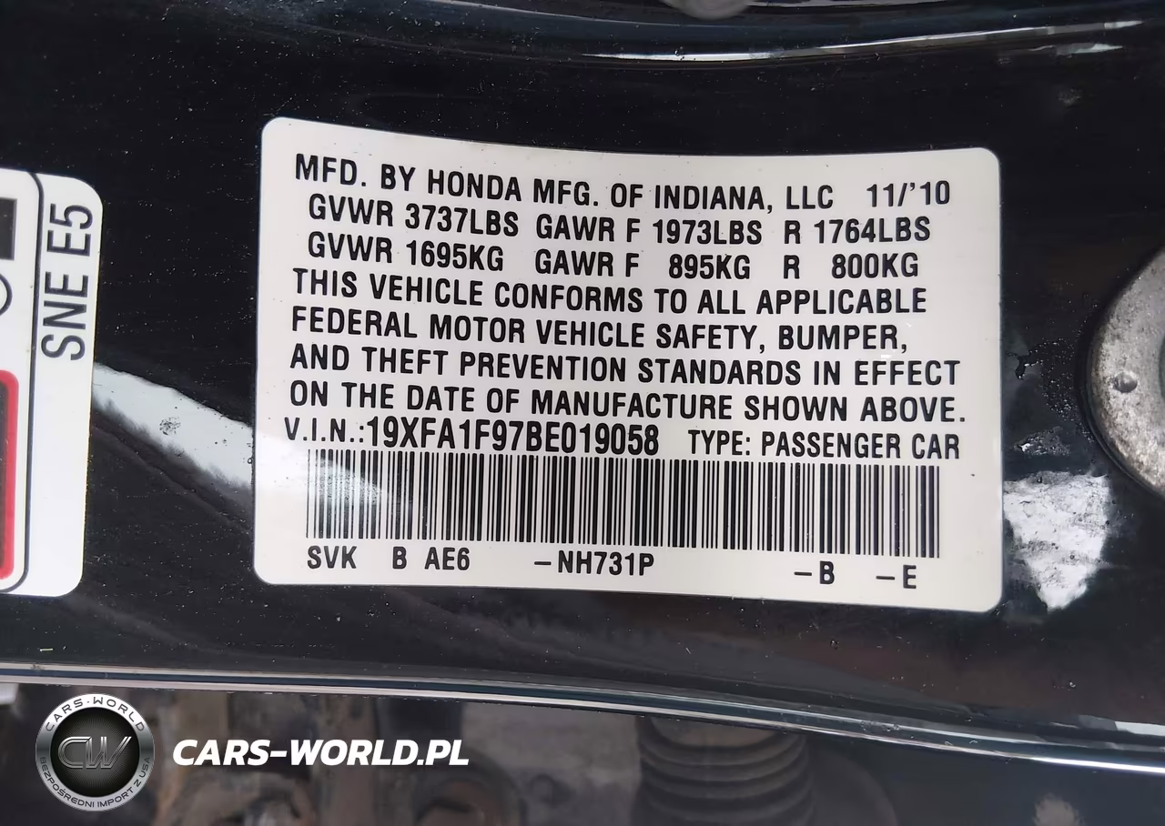 2011 Honda Civic Ex-L VIN:19XFA1F97BE019058 - 9
