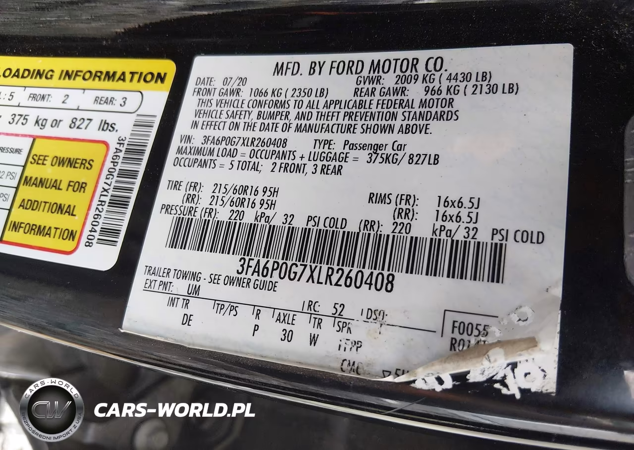 2020 Ford Fusion S VIN:3FA6P0G7XLR260408 - 9