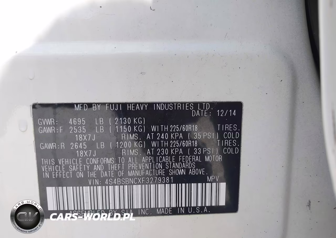 2015 Subaru Outback 2.5I Limited VIN:4S4BSBNCXF3279381 - 9