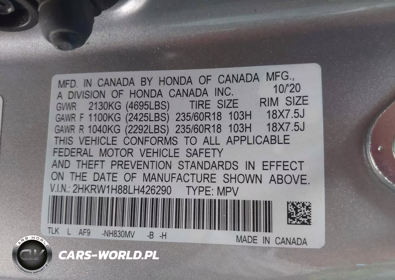 2020 Honda Cr-V 2Wd Ex-L VIN:2HKRW1H88LH426290 - 9
