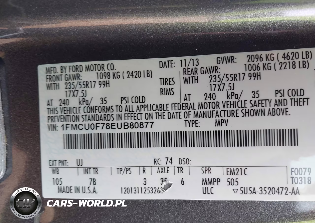 2014 Ford Escape S VIN:1FMCU0F78EUB80877 - 9