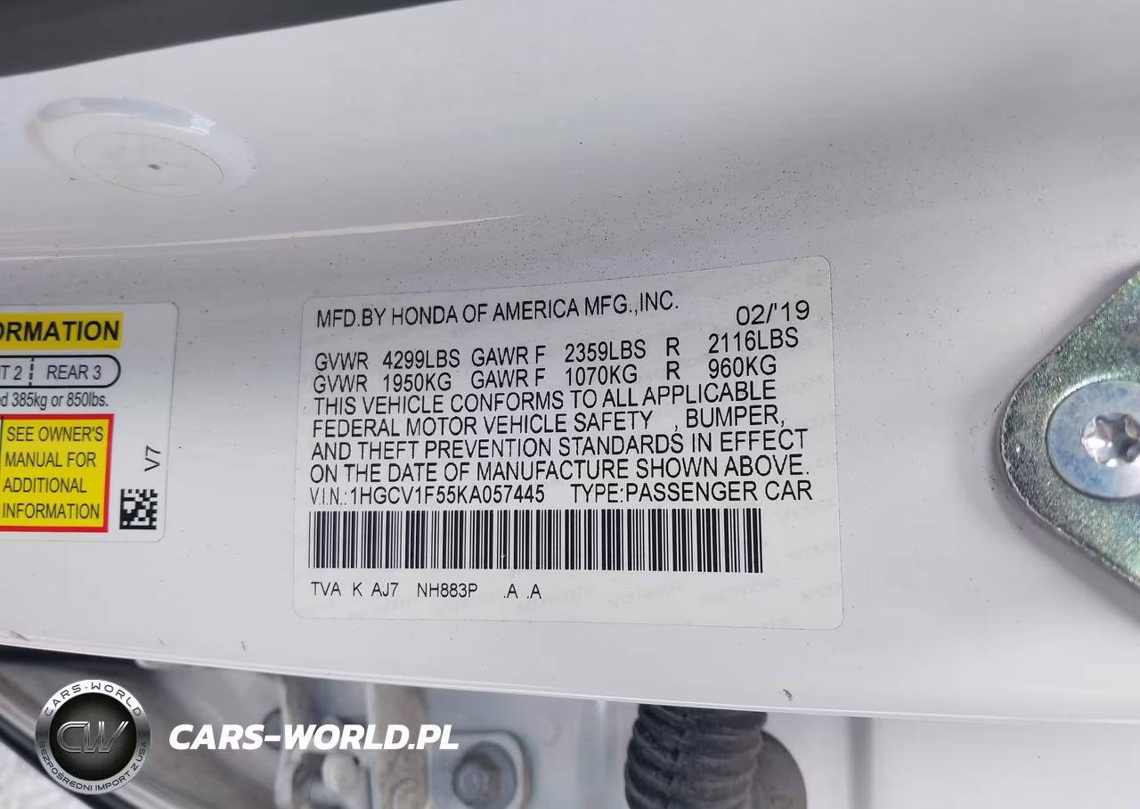 2019 Honda Accord Ex-L VIN:1HGCV1F55KA057445 - 9