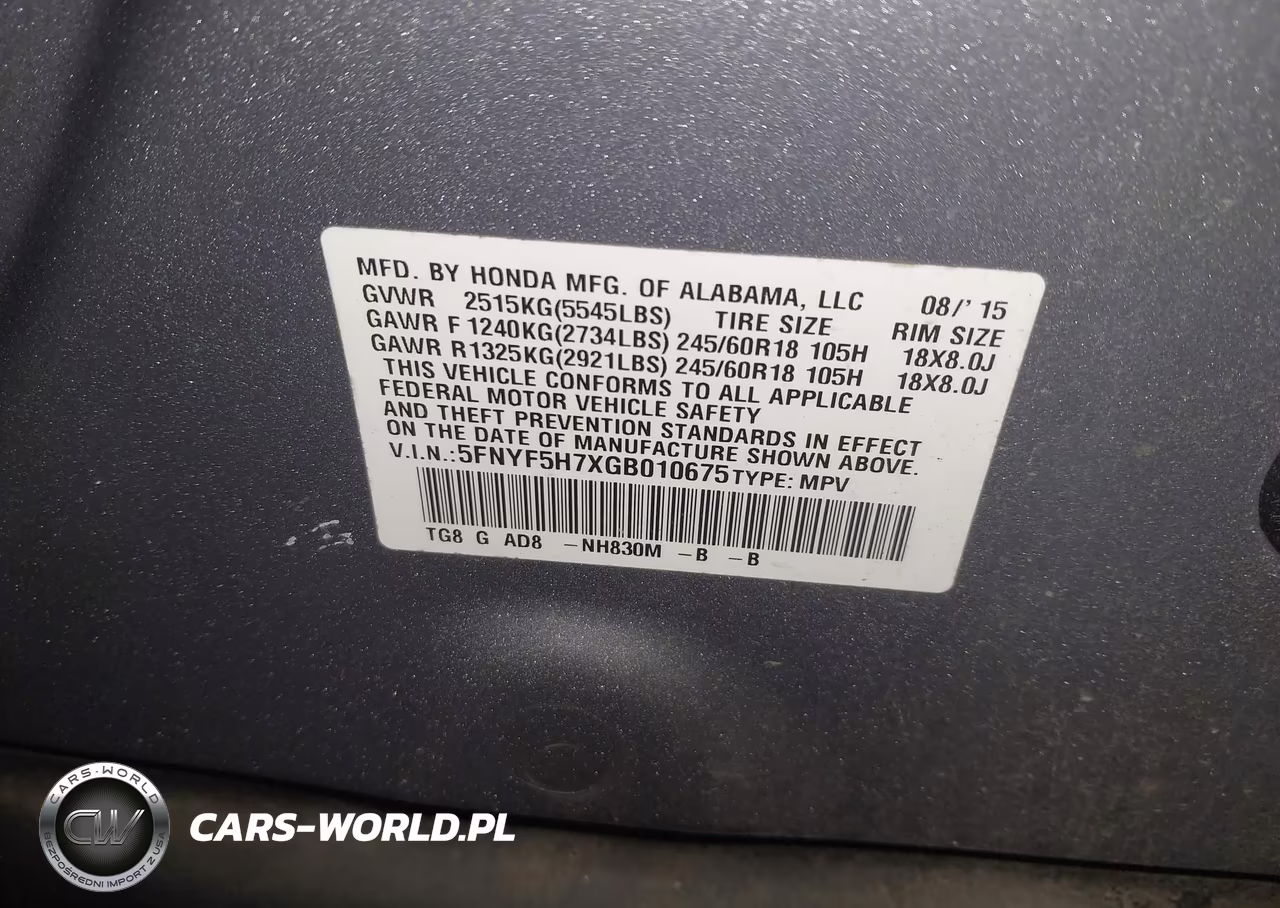 2016 Honda Pilot Ex-L VIN:5FNYF5H7XGB010675 - 9