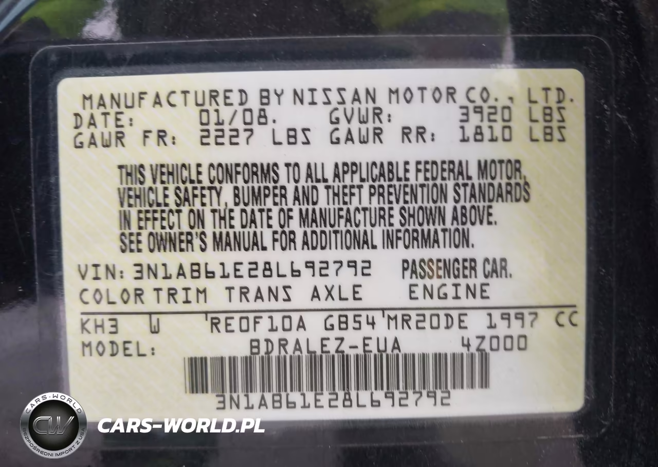2008 Nissan Sentra 2.0S VIN:3N1AB61E28L692792 - 9