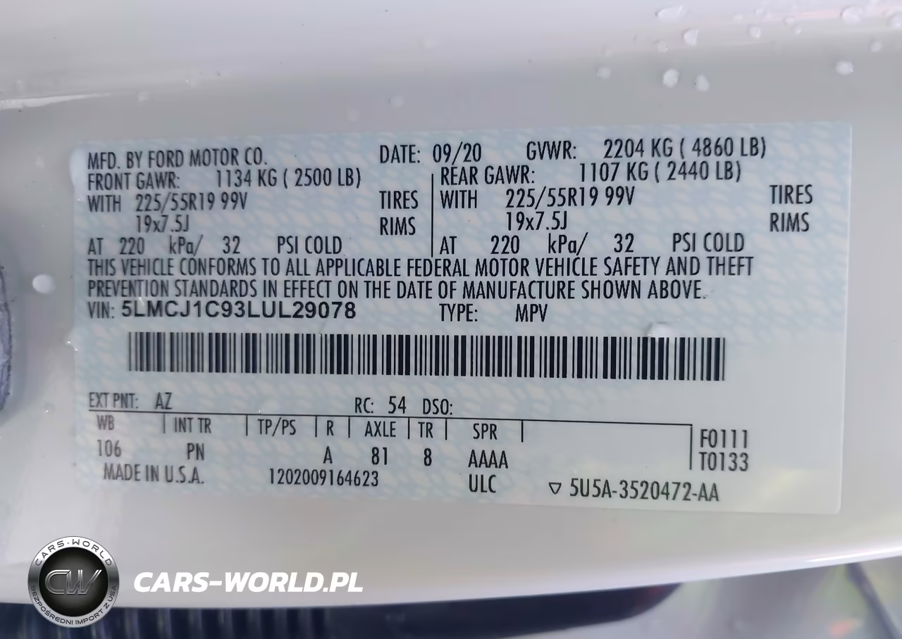 2020 Lincoln Corsair Standard VIN:5LMCJ1C93LUL29078 - 9
