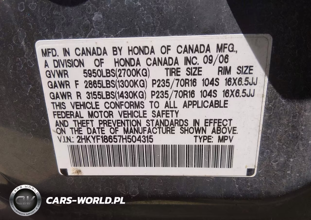 2007 Honda Pilot Ex-L VIN:2HKYF18657H504315 - 9
