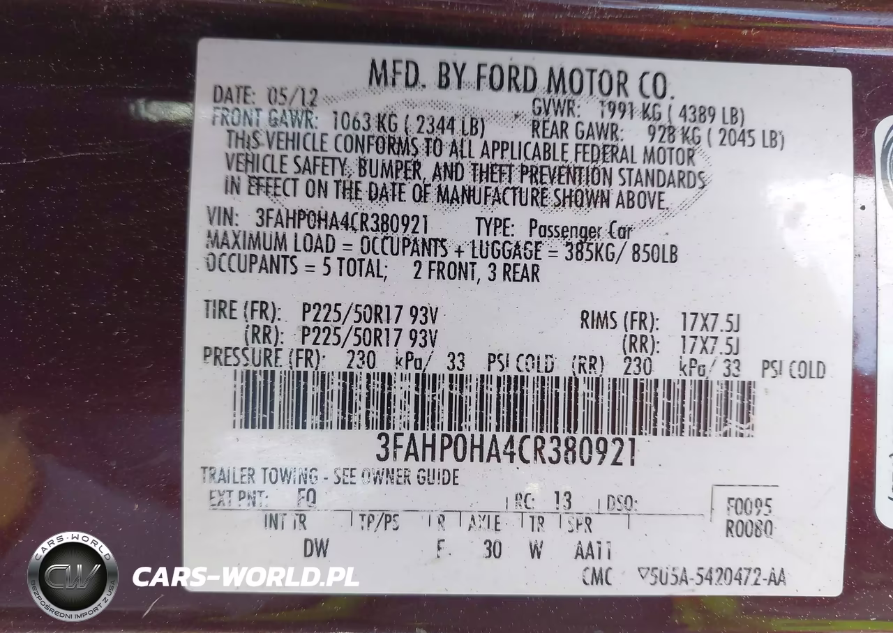 2012 Ford Fusion Se VIN:3FAHP0HA4CR380921 - 9
