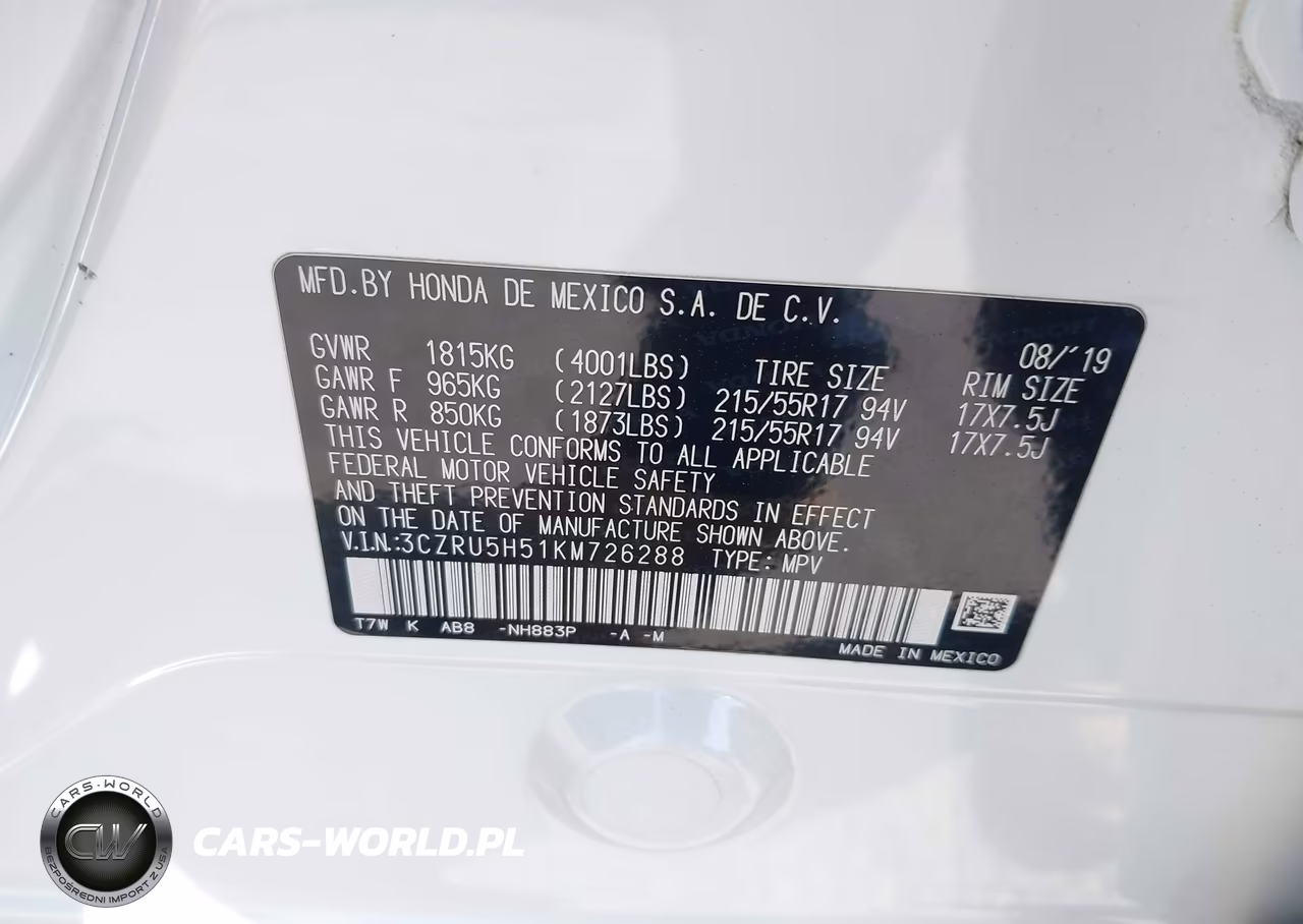 2019 Honda Hr-V Ex VIN:3CZRU5H51KM726288 - 9