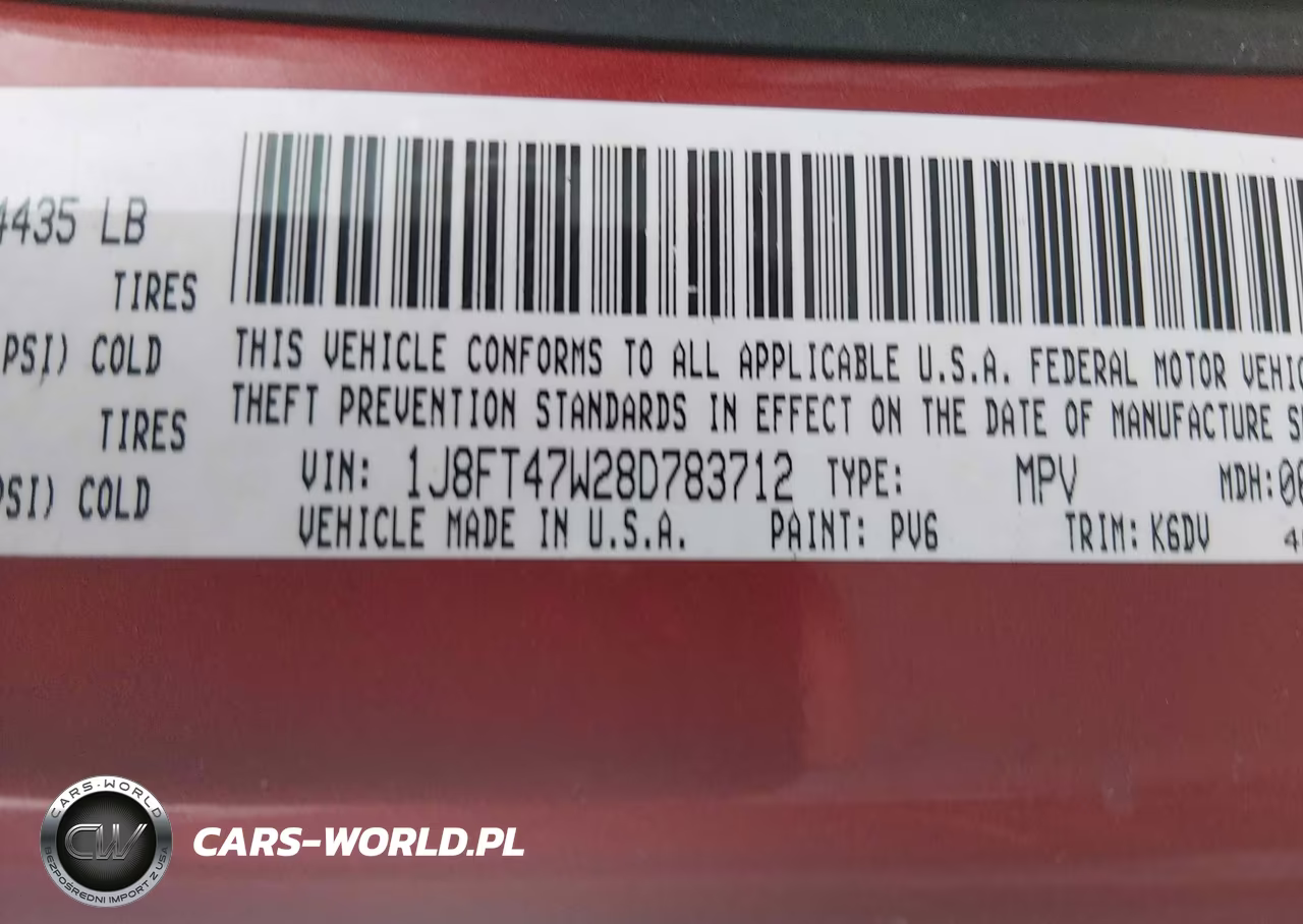 2008 Jeep Compass Sport VIN:1J8FT47W28D783712 - 9