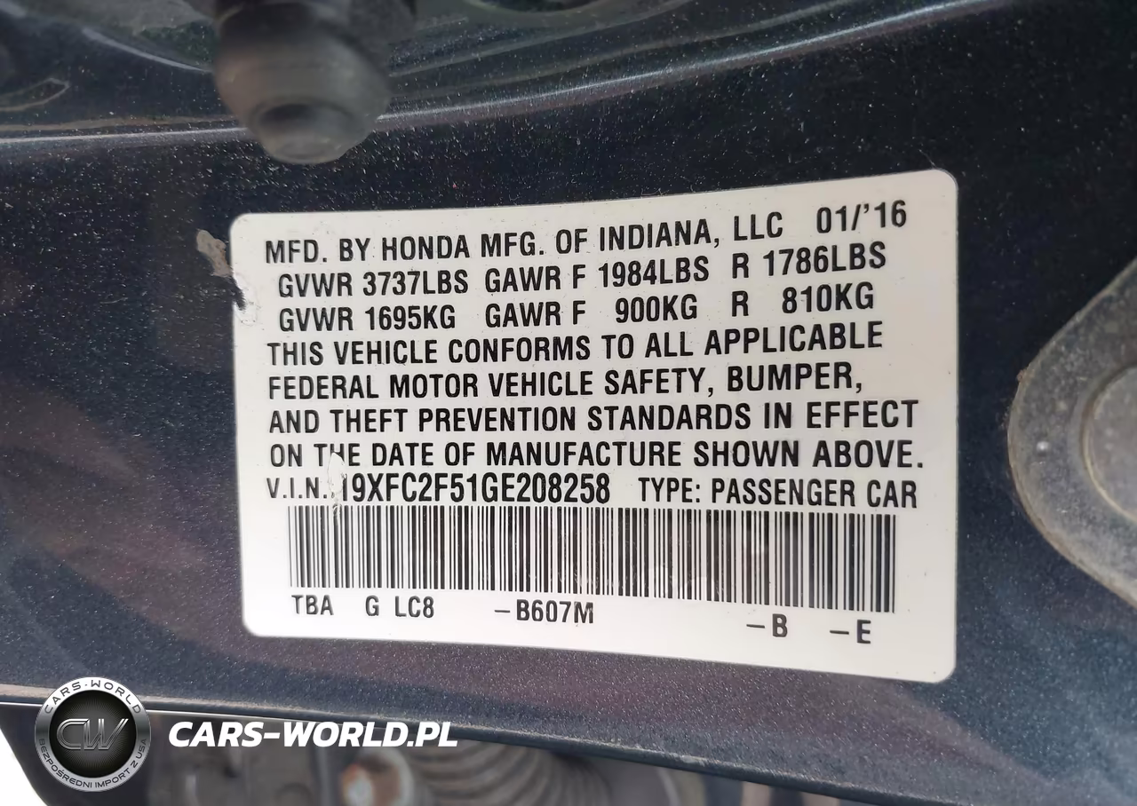 2016 Honda Civic Lx VIN:19XFC2F51GE208258 - 9