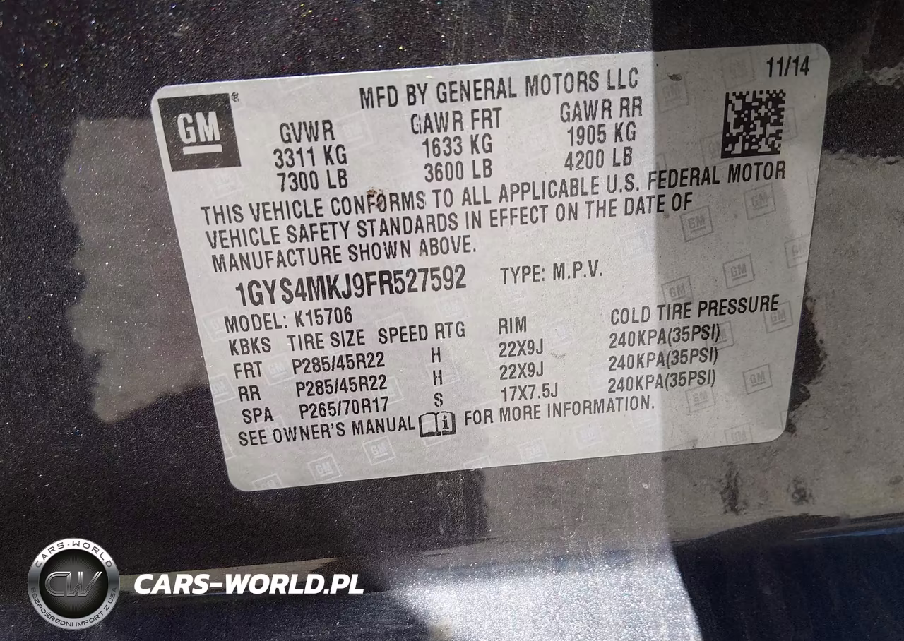 CADILLAC ESCALADE L VIN:1GYS4MKJ9FR527592 - 9