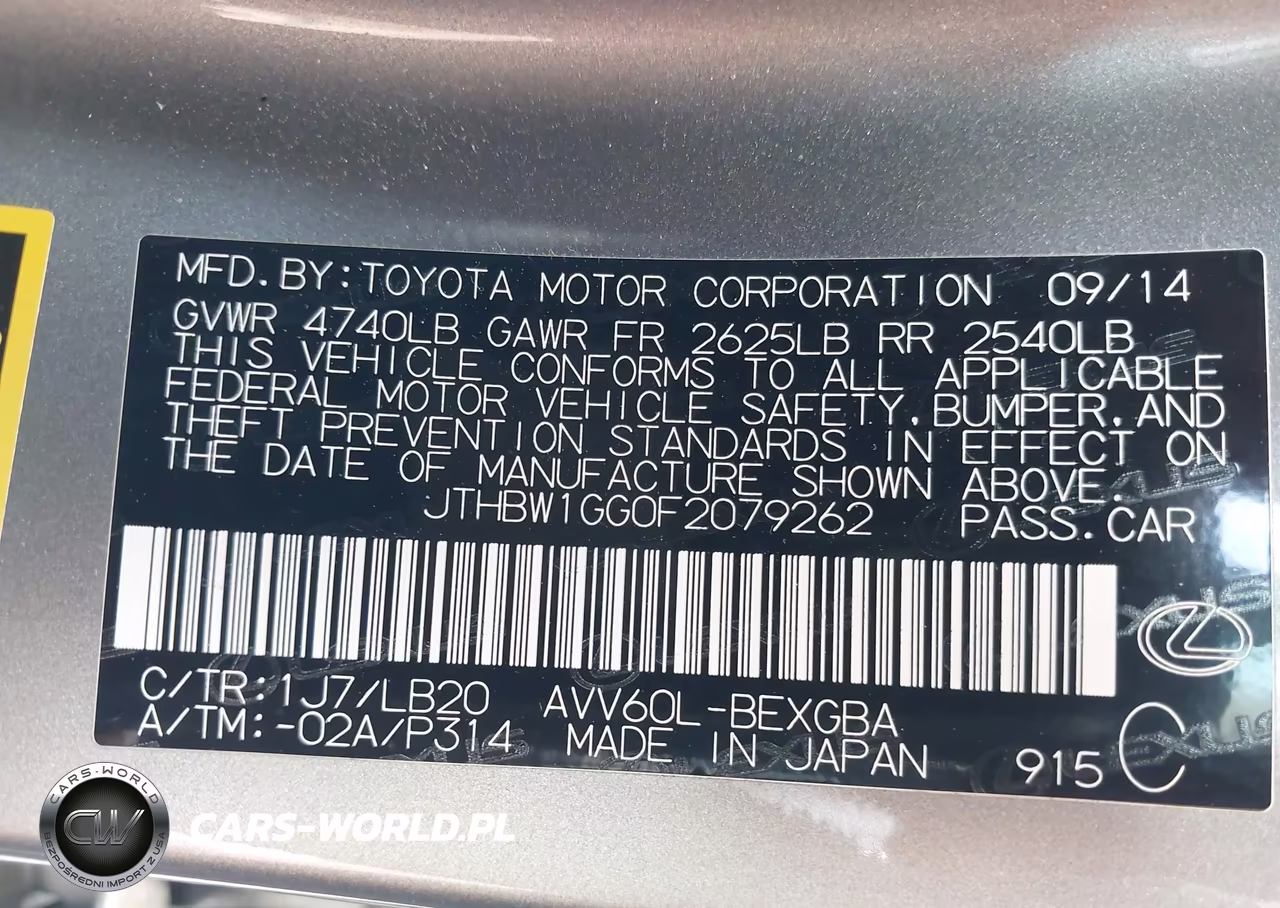 2015 Lexus Es 300H VIN:JTHBW1GG0F2079262 - 9