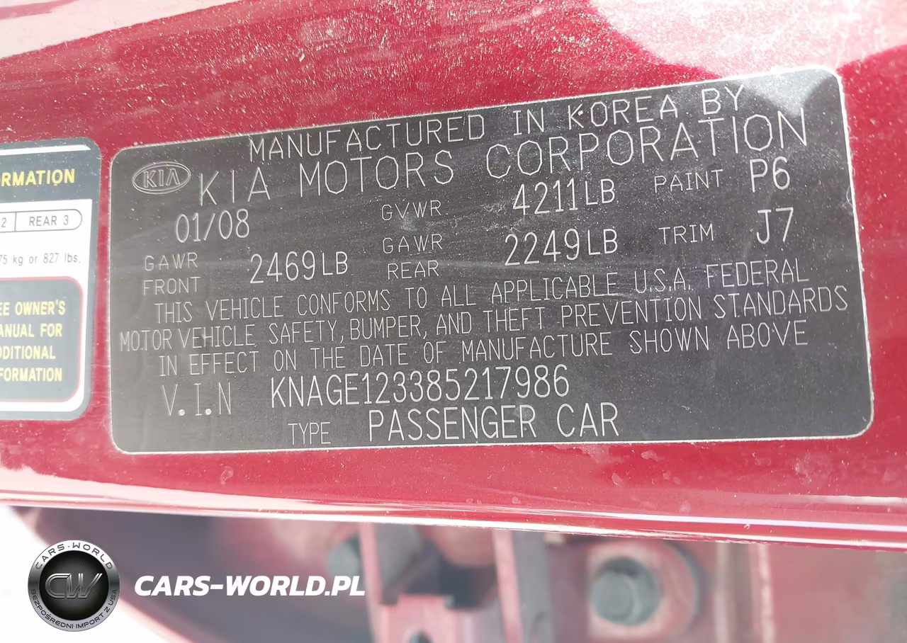 2008 Kia Optima Lx VIN:KNAGE123385217986 - 9