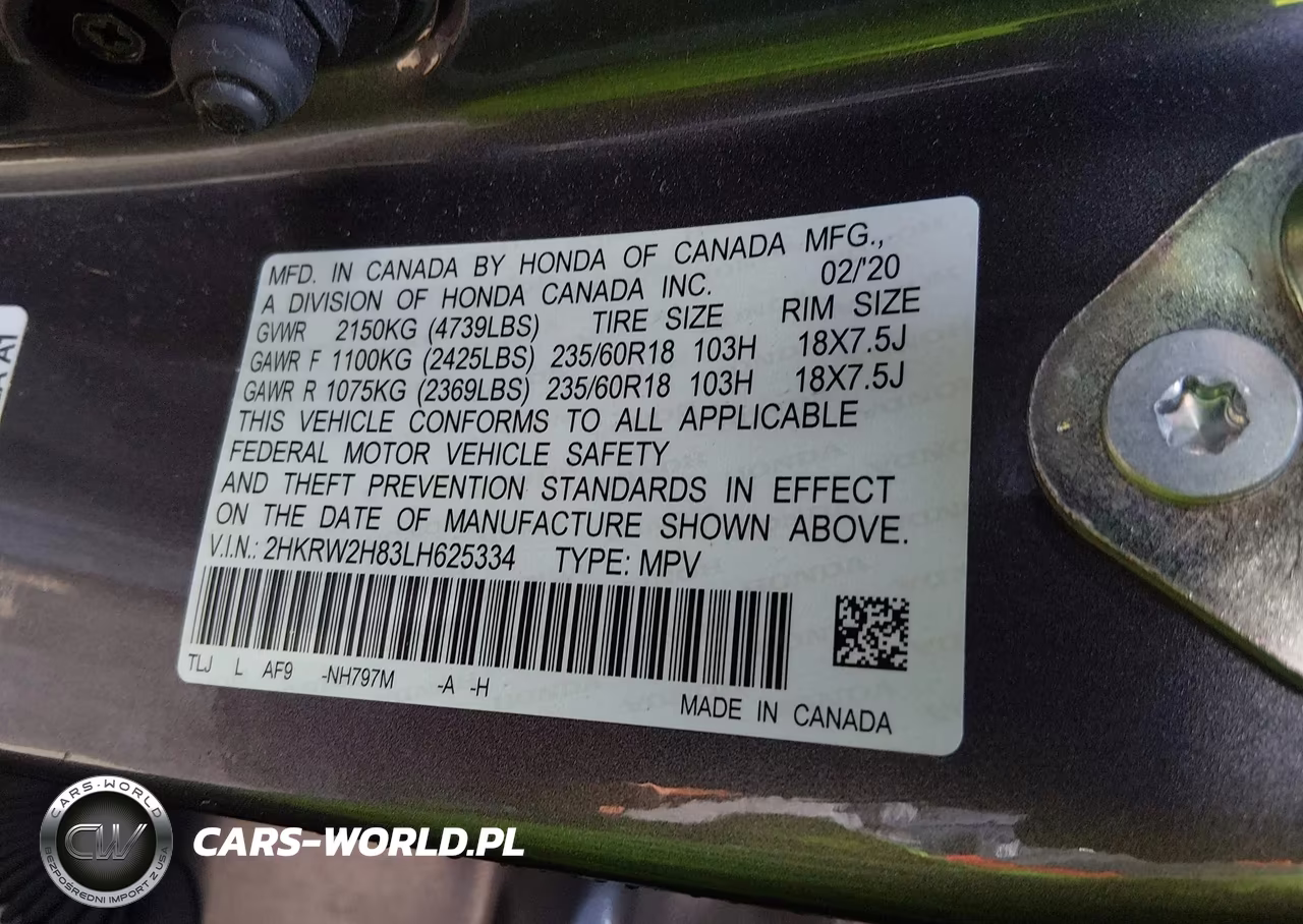 2020 Honda Cr-V Awd Ex-L VIN:2HKRW2H83LH625334 - 9