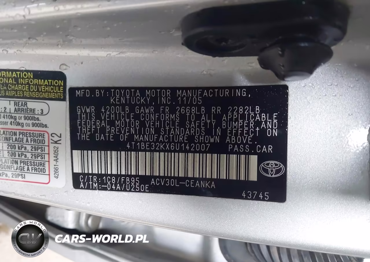 2006 Toyota Camry Le VIN:4T1BE32KX6U142007 - 9