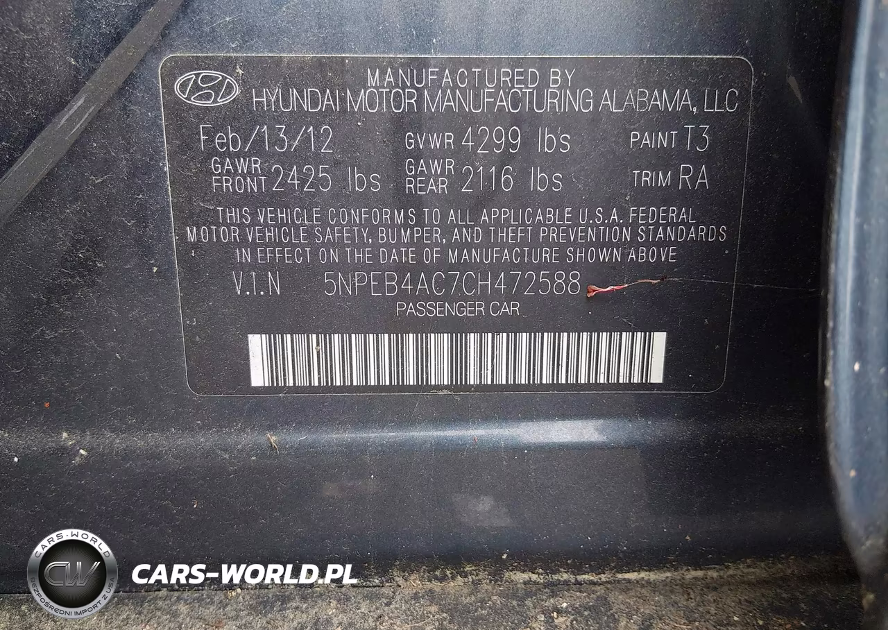 2012 Hyundai Sonata Gls VIN:5NPEB4AC7CH472588 - 9