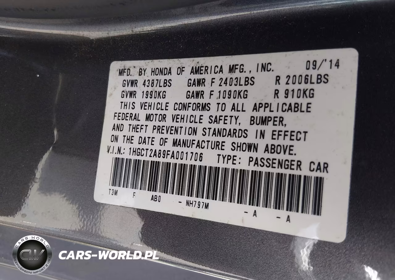 2015 Honda Accord Ex-L V-6 VIN:1HGCT2A89FA001706 - 9