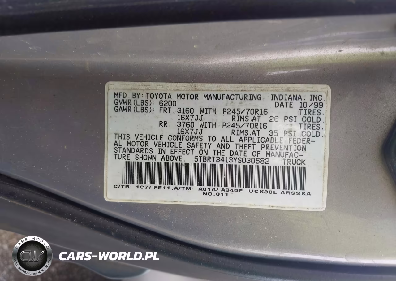 2000 Toyota Tundra Sr5 V8 VIN:5TBRT3413YS030582 - 9