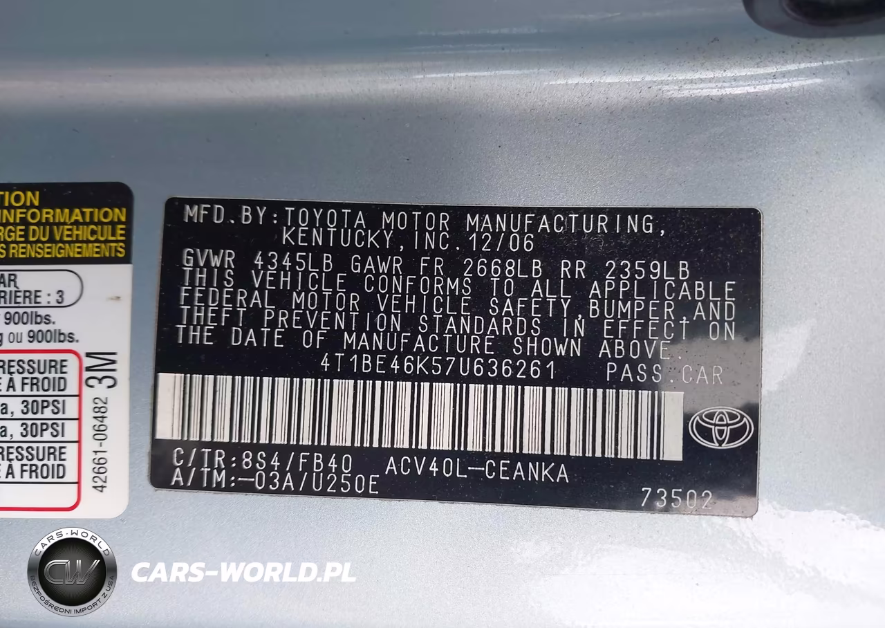 2007 Toyota Camry Le VIN:4T1BE46K57U636261 - 9