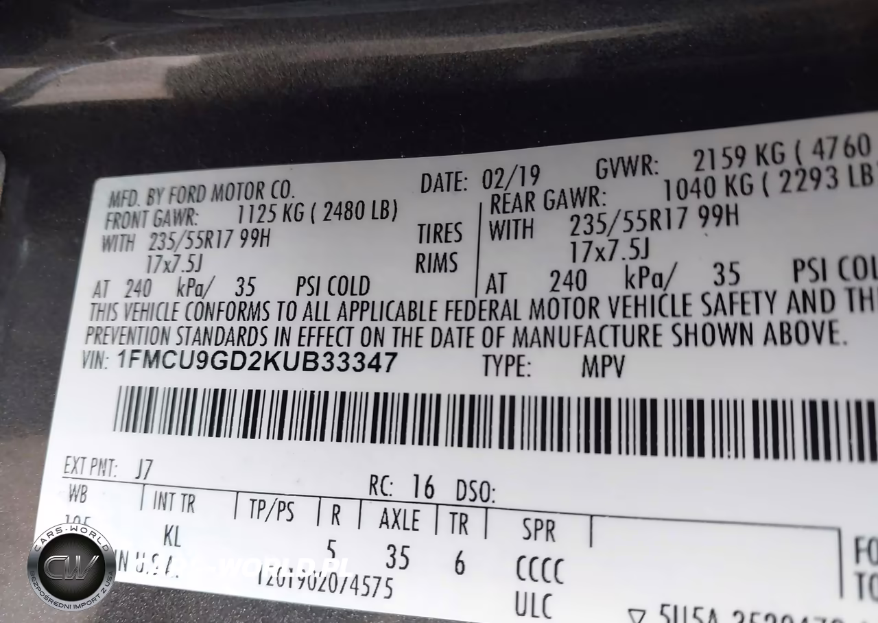 2019 Ford Escape Se VIN:1FMCU9GD2KUB33347 - 9