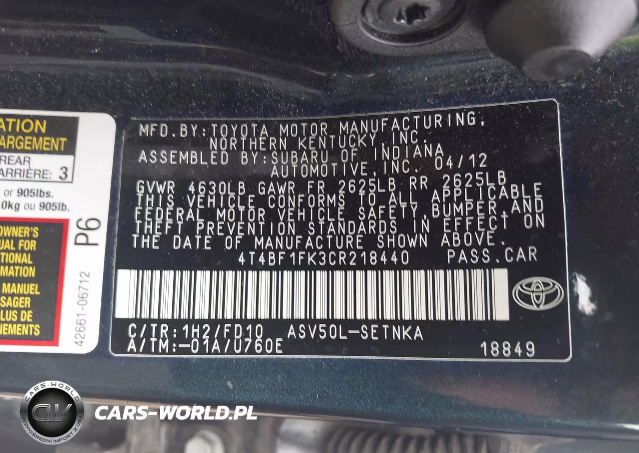 2012 Toyota Camry Le VIN:4T4BF1FK3CR218440 - 9