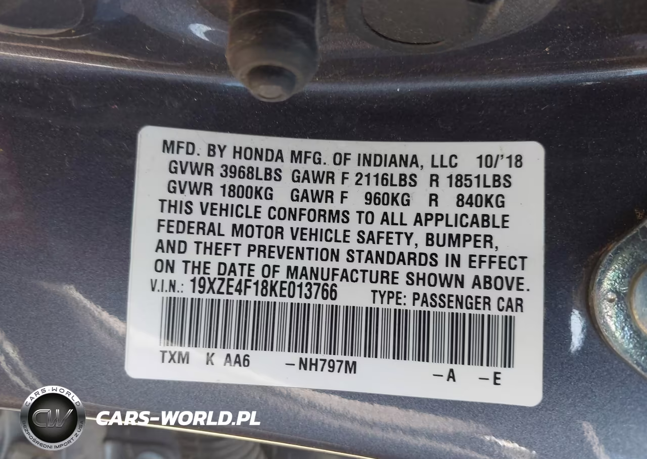 2019 Honda Insight Lx VIN:19XZE4F18KE013766 - 9