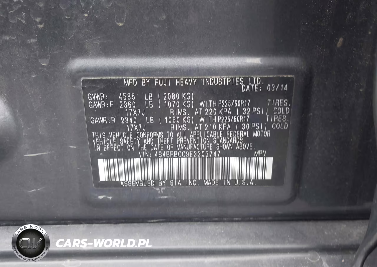 2014 Subaru Outback 2.5I Premium VIN:4S4BRBCC9E3303747 - 9