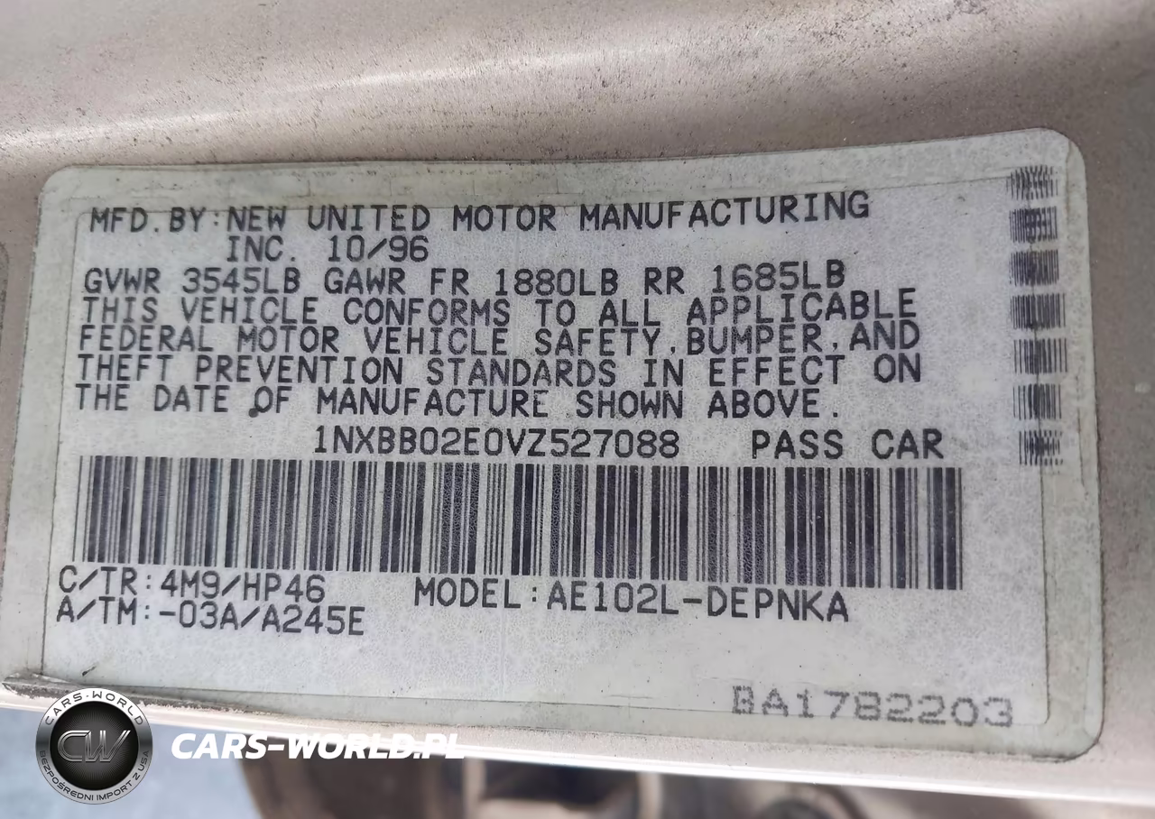 1997 Toyota Corolla Dx VIN:1NXBB02E0VZ527088 - 9