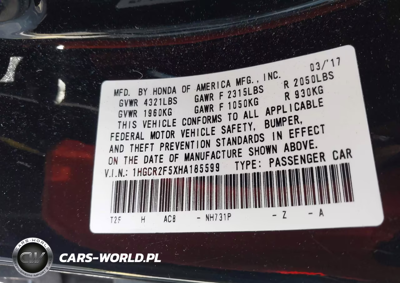 2017 Honda Accord Sport VIN:1HGCR2F5XHA185599 - 9