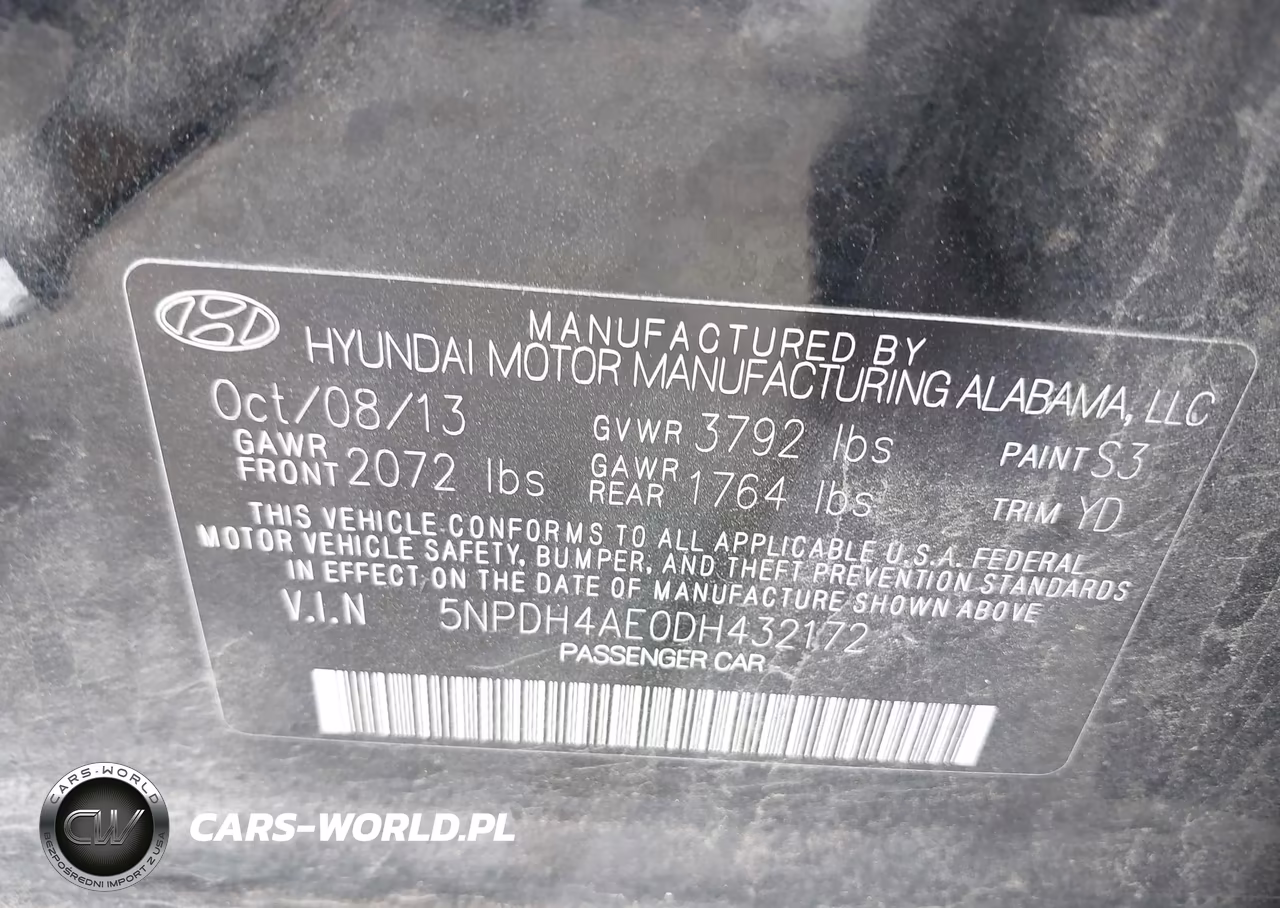 2013 Hyundai Elantra Limited VIN:5NPDH4AE0DH432172 - 9