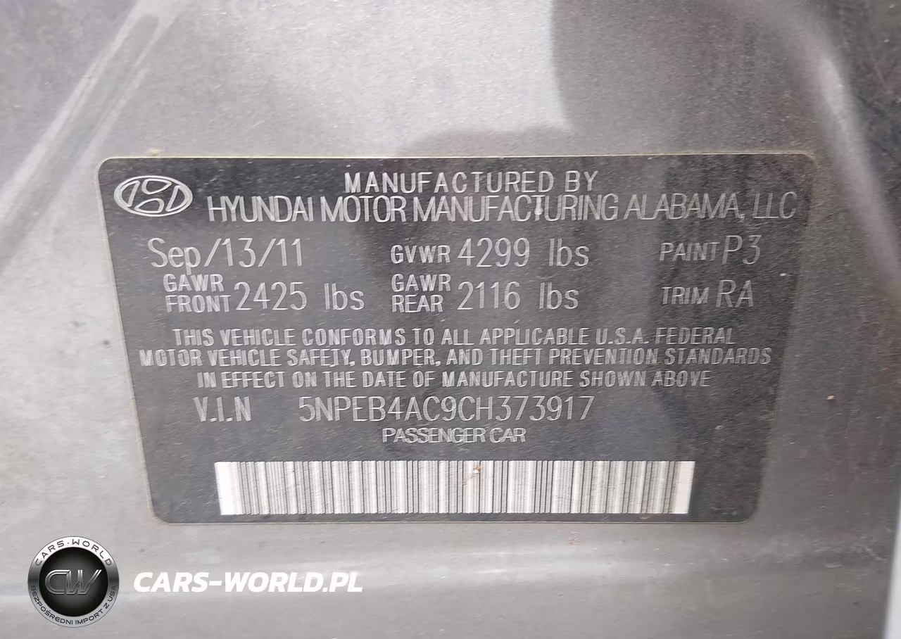 2012 Hyundai Sonata Gls VIN:5NPEB4AC9CH373917 - 9