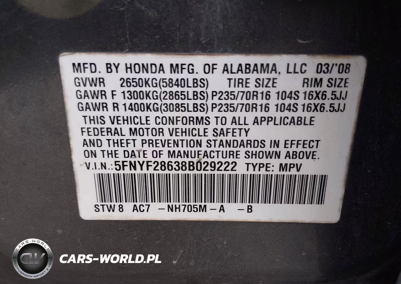 2008 Honda Pilot Ex-L VIN:5FNYF28638B029222 - 9