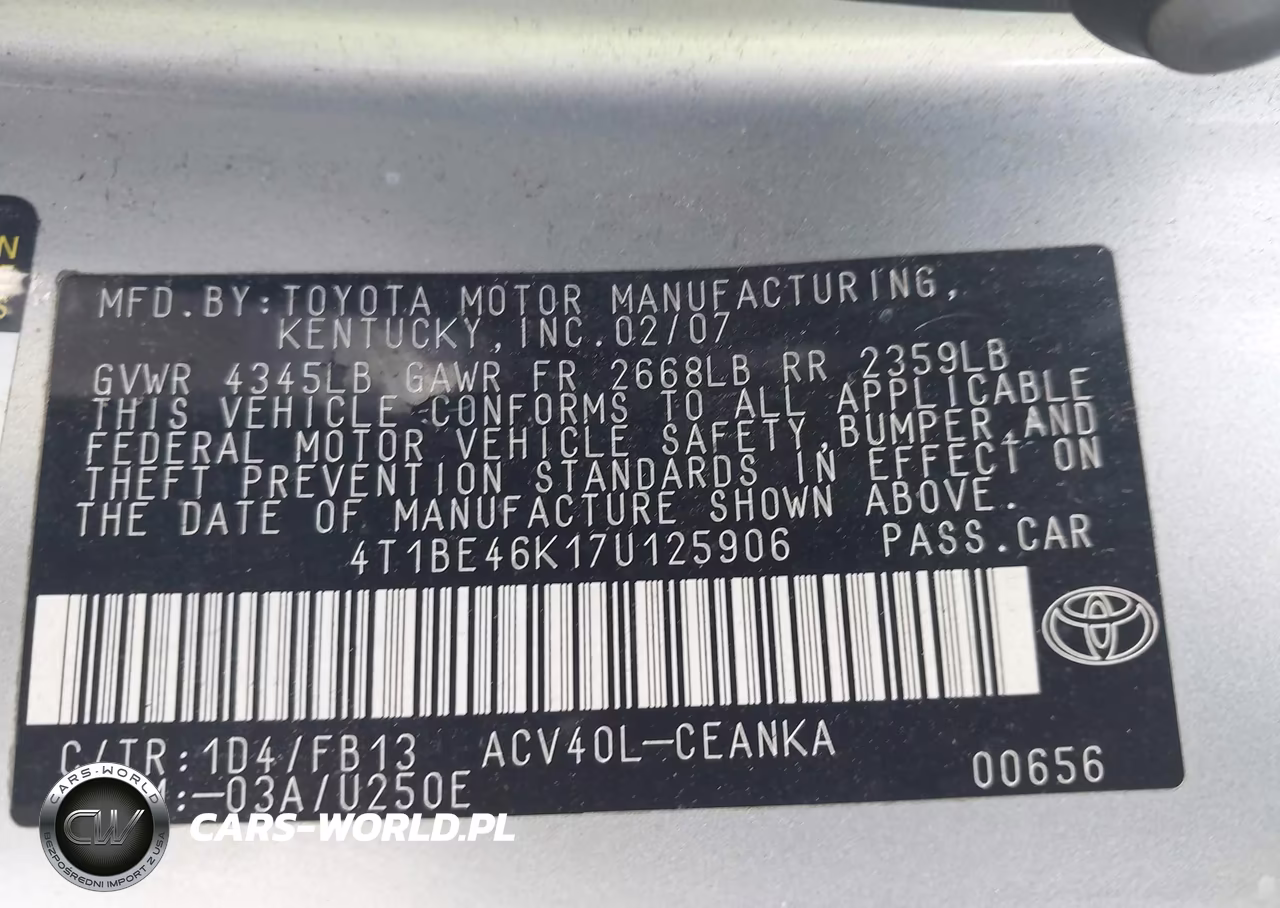 2007 Toyota Camry Le VIN:4T1BE46K17U125906 - 9